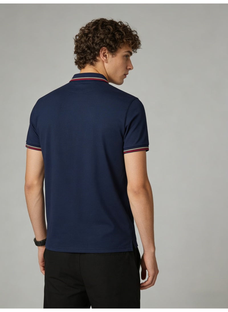 THE NORTH FACE 2026 The North Face Gold Logo blue Polo shirt, high-grade beaded cotton short sleeves, striped collar and cuffs, outdoor casual men's wear. - Image 5